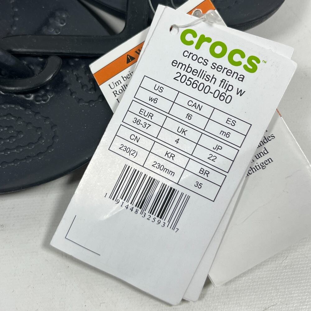 CROCS Sandals Womens 6 Serena Embellish Flip Flop Floral Strap Black NEW - Picture 5 of 6